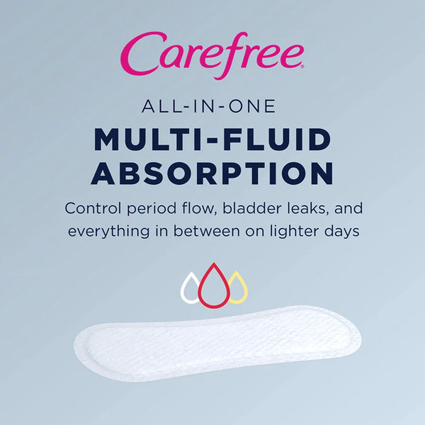 Carefree Panty Liners control period flow bladder leaks and everything in between with multi fluid absorption 